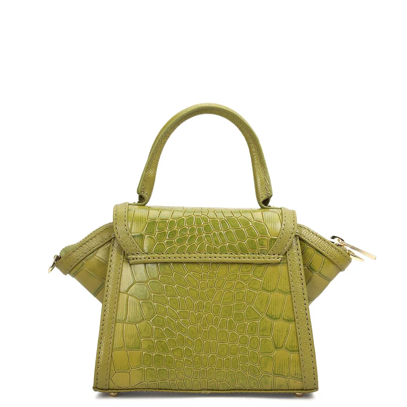 Da Milano Lime Small Croco Leather Satchel - Lime for Women | Best Price UAE